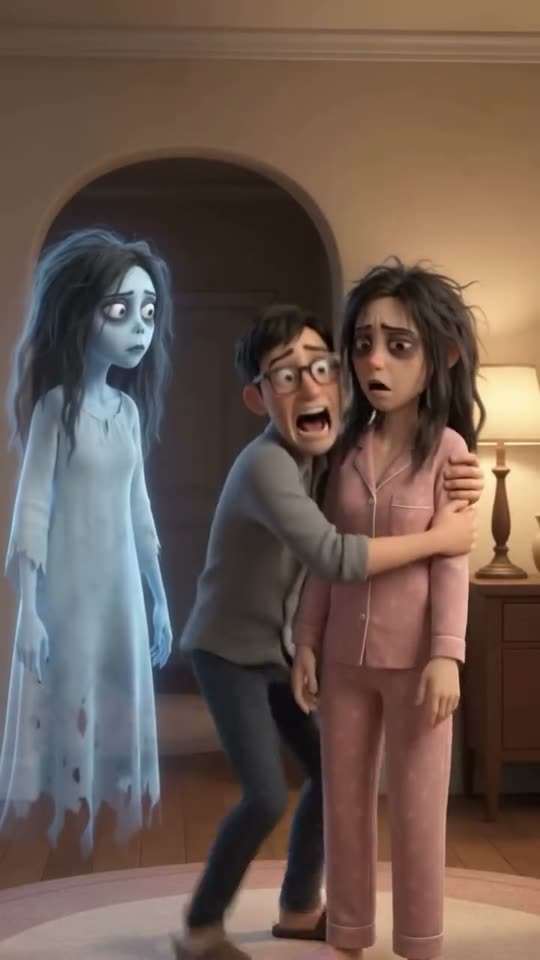 The original The ghost looks like his wife AI Cartoon Couple reel by @matleave.diaries