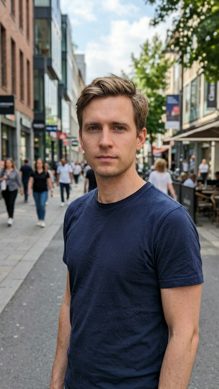 Input photo for Golden Ball Prank example (AI-made person)