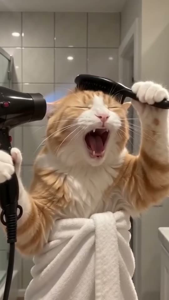 The original The singing cat with the hair dryer Singing Dog reel by @sparkles5207148